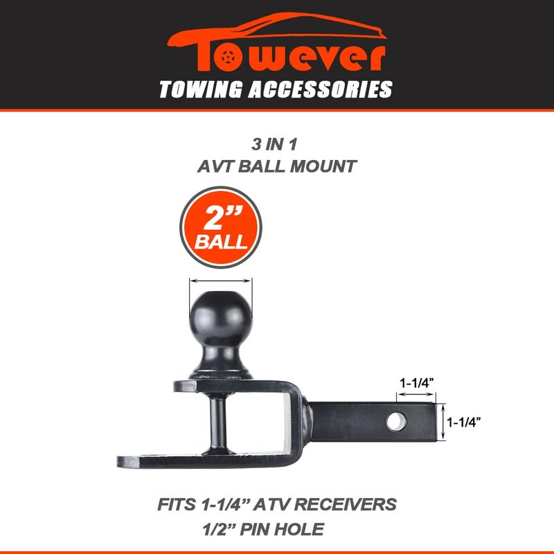 Towever 84031 Towever ATV Hitch Ball Mount 2 inch Ball with 1-1/4 inch Solid Shank, with 1/2 inch Pin & Clip, Rated 2000 lbs - Image 5
